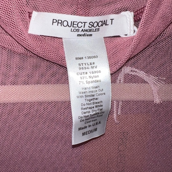Project Social T Just Float Ruched Mesh Mauve Size M NWT - Picture 4 of 5